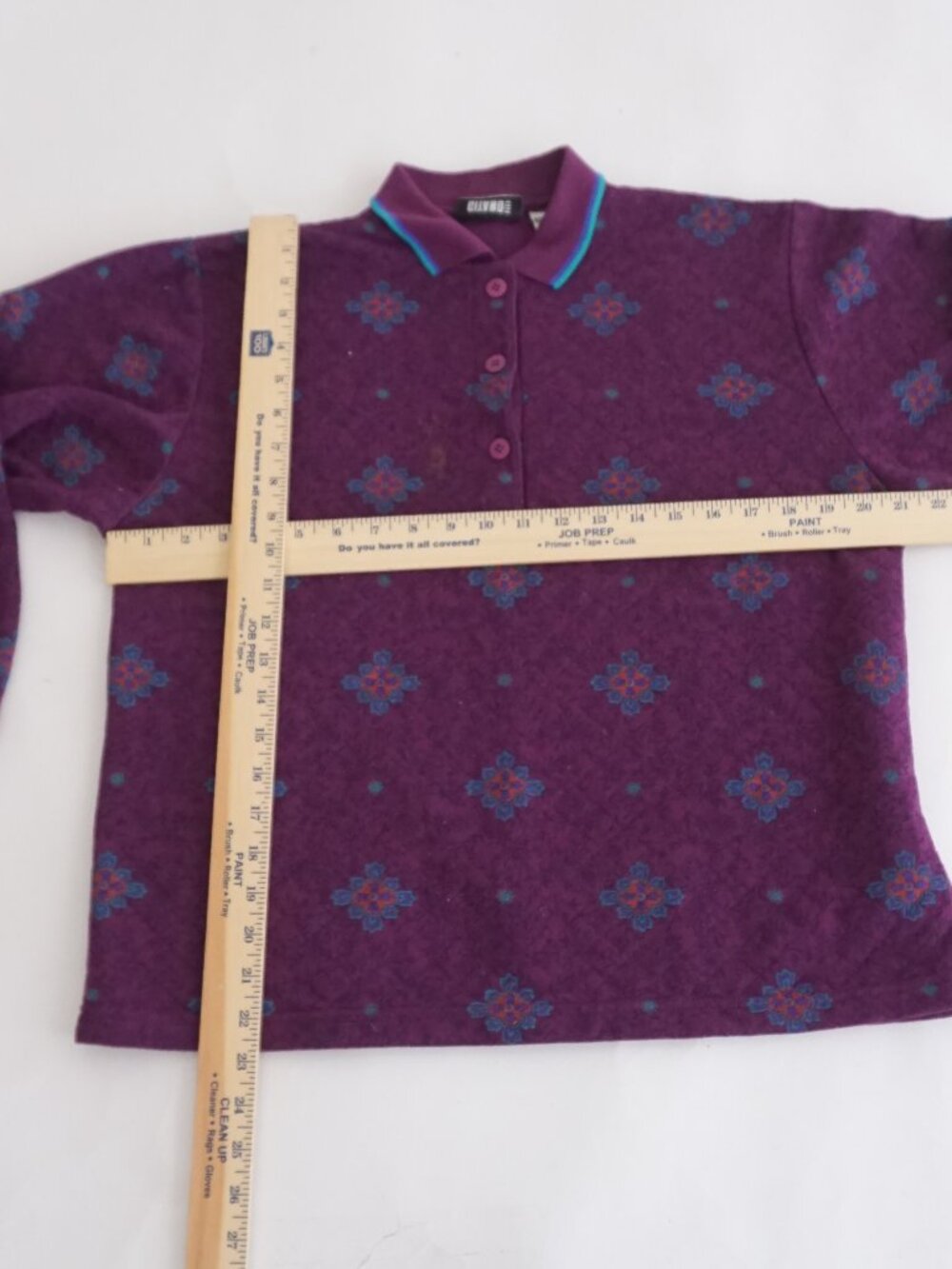 Vintage Gitano Purple Floral Geometric Grunge Academic Collared Polo Shirt S - Picture 3 of 9